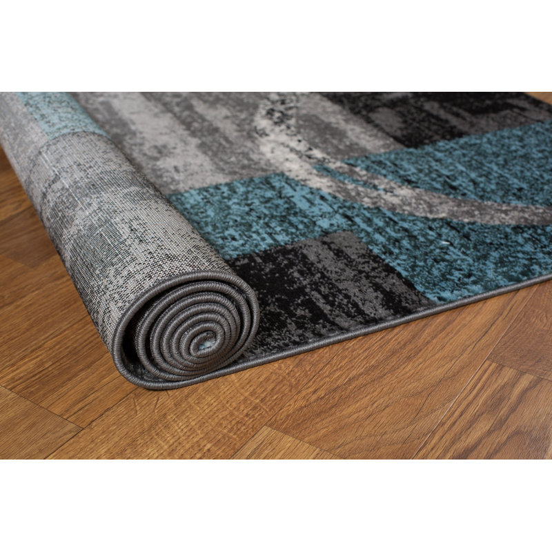 Wrought Studio Fanton Abstract Machine Woven Gray/Black/Blue Area Rug